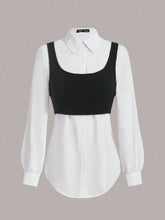 Solid Button Front Shirt With Tank Top